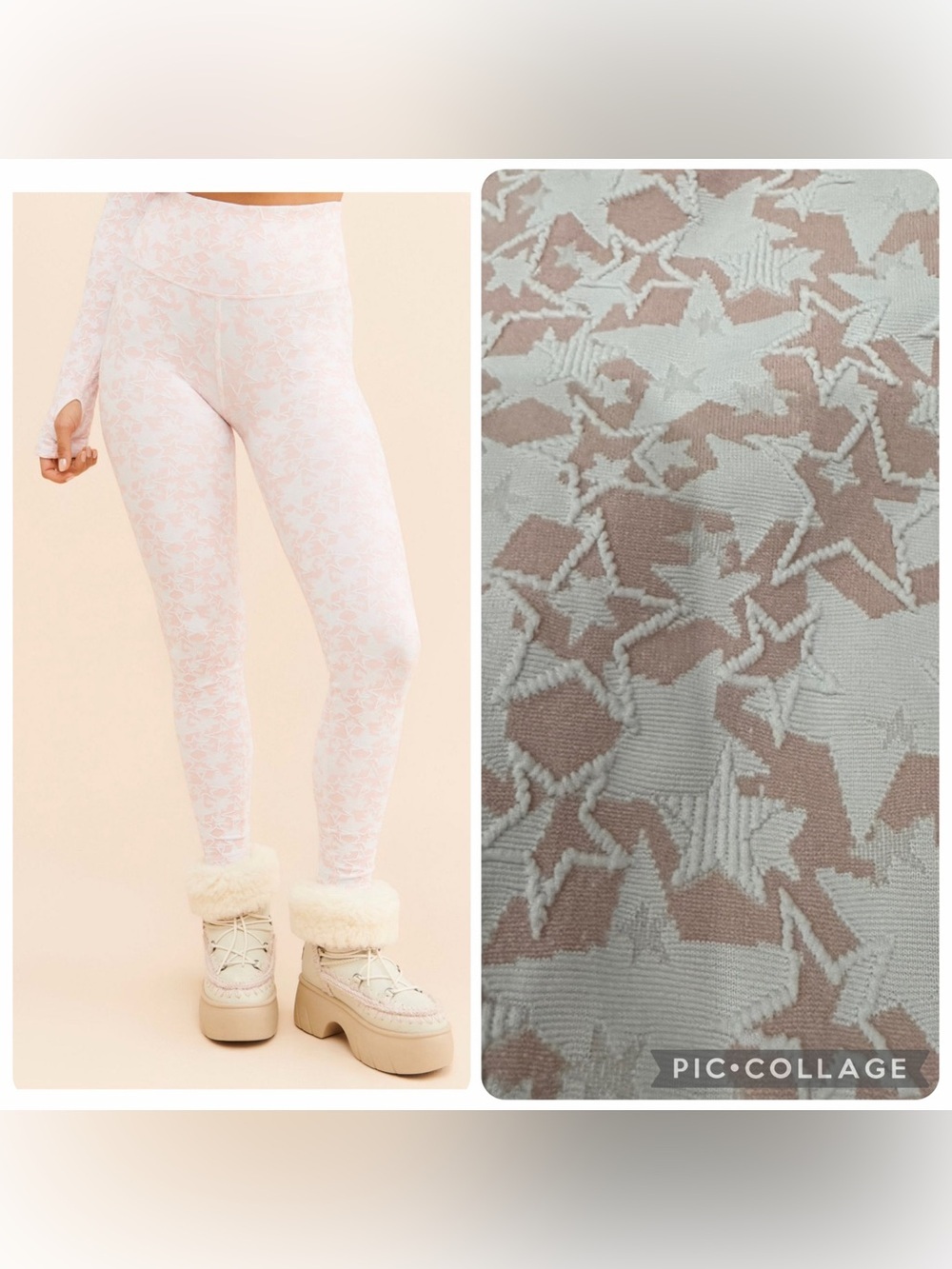XS beach riot Kamara base layer leggings Pink beige Star Jacquard pattern